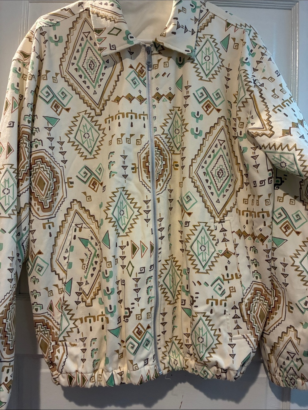 Zara Printed Bomber Jacket Aztec Geometric Southwestern Zip Up Size M - Picture 5 of 15